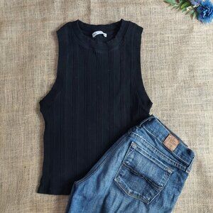 ZARA Halter Black Tank Top Ribbed Size XL